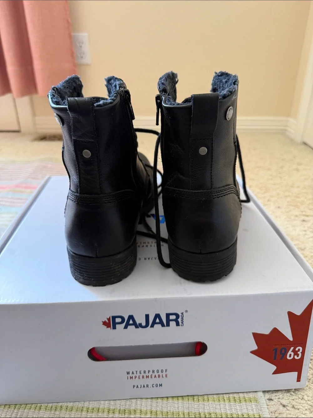Pajar EU43 Men's Black Leather Lace-Up Ankle Boots with Fur Lining